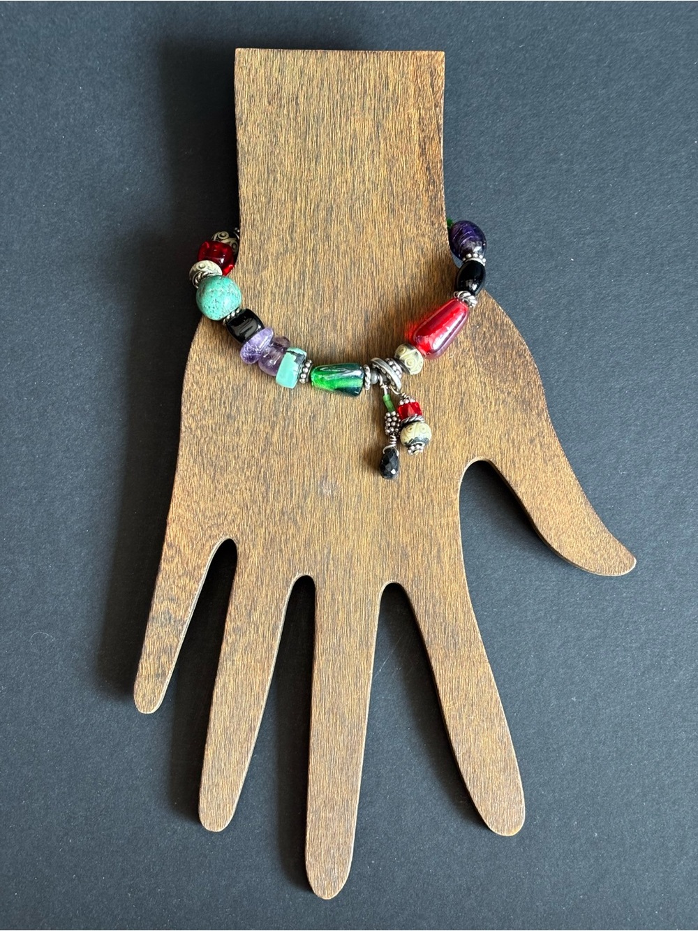 Handcrafted Southwestern Sterling Silver Multi-Gemstone Bracelet | Size 6.75” - Picture 3 of 12